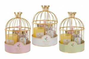 SET AROMA IN GABBIETTA METALLO ORO 3ASS.13xh.20CM C/SHOPPER 13699