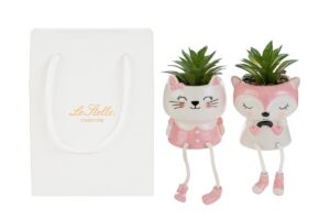 PIANTINA ANIMALI PORCELLANA 2 ASS.8,5x8,5xh.14CM ROSA C/SHOPPER 13694