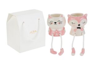 CANDELA ANIMALI PORCELLANA 2ASS.7,5x7,5xh.8,5CM ROSA C/SHOPPER 13693