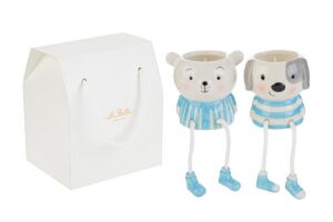 CANDELA ANIMALI PORCELLANA 2ASS.7,5x7,5xh.8,5CM CELESTE C/SHOPPER 13693