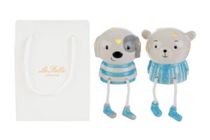 ANIMALI PORCELLANA LED 2 ASS.9x8,5xh.10CM CELESTE C/SHOPPER 13694