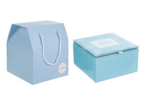 SCATOLA VETRO CELESTE 12x12xh.7CM C/SHOPPER 156643