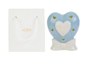 CUORE PORCELLANA LED CELESTE 8x6x10CM C/SHOPPER 13693