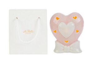 CUORE PORCELLANA LED ROSA 8x6x10CM C/SHOPPER 13693
