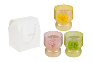 VASO VETRO CANDELA 3COL.ASS.7,5xh.9CM C/SHOPPER 13693