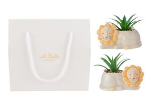 VASETTO LEONE PIANTINA ARTIFICIALE 2ASS.16x10xh.13CM C/SHOPPER 156574