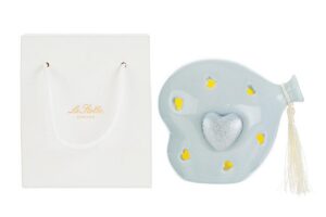 CUORE BALLOON PORCELLANA LED CELESTE 11x8x11CM C/SHOPPER 13693