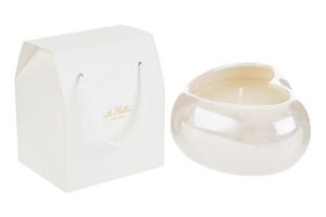 CANDELA SOIA CUORE PORCELLANA BIANCA 11x10xh.5,5CM C/SHOPPER 13693