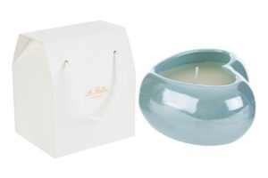 CANDELA SOIA CUORE PORCELLANA CELESTE 11x10xh.5,5CM C/SHOPPER 13693