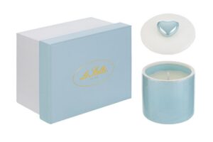 SCATOLA CANDELA SOIA PORCELLANA CELESTE 6,5x6,5xh.7CM C/ASTUCCIO