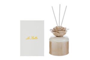 PROFUMATORE ROSA PORCELLANA BEIGE 8,5x8,5xh.11,5CM C/ASTUCCIO
