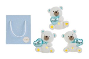 ORSETTO RESINA LED CELESTE 3ASS.9x6xh.10,5CM C/SHOPPER 156635