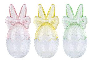 SCATOLA CONIGLIO PASQUA VETRO 3 COL.ASS.diam.10xh.21cm